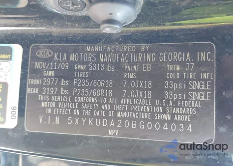 2011 Kia Sorento Ex V6 from USA, damaged, VIN 5XYKUDA20BG004034